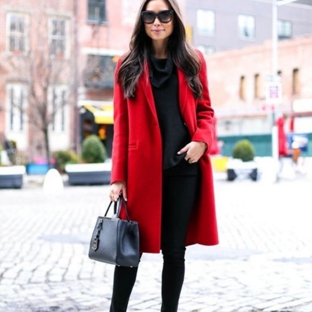 Sam Edelman Red Reefer Notch Collar Wool Blend Coat Size XL.